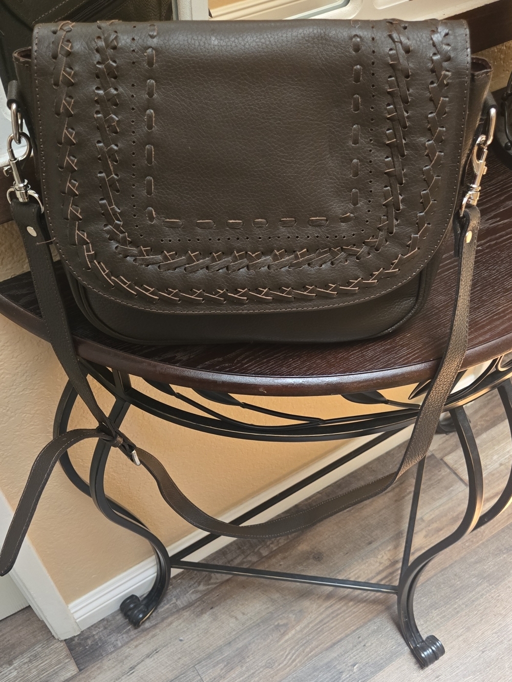 Classic Woven Flap Crossbody Bag Brown Leather